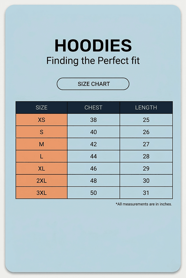 hoodies size chart