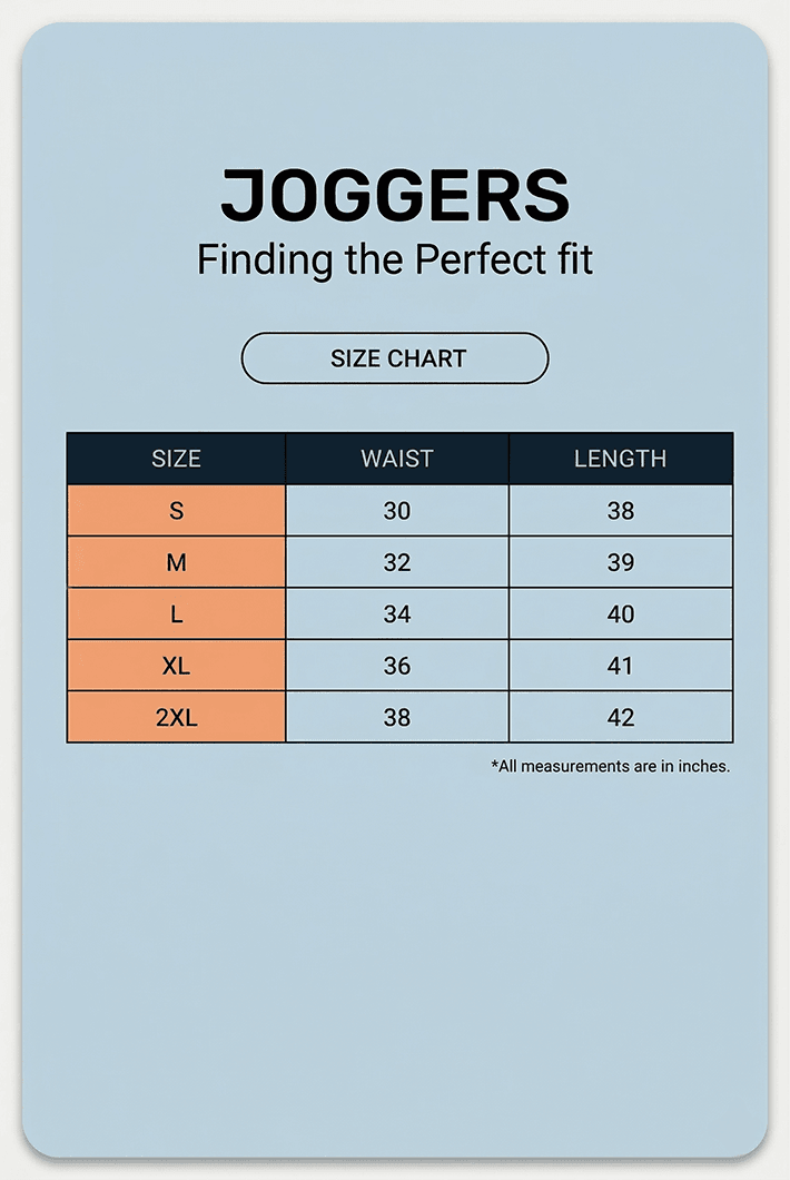 joggers men size chart