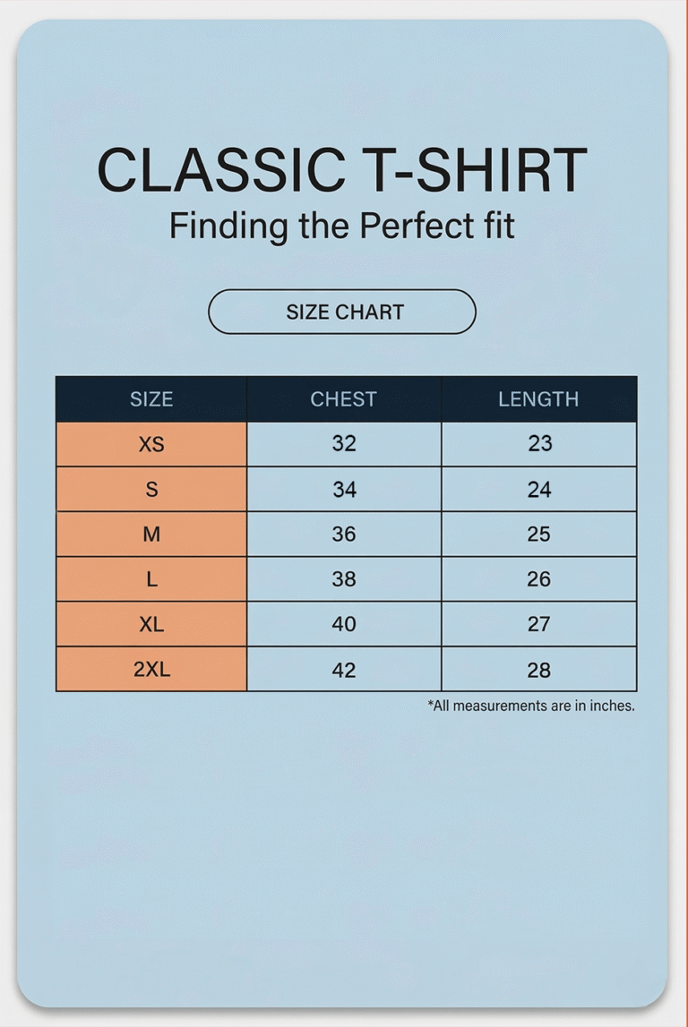 Classic T-Shirt Women Size Chart