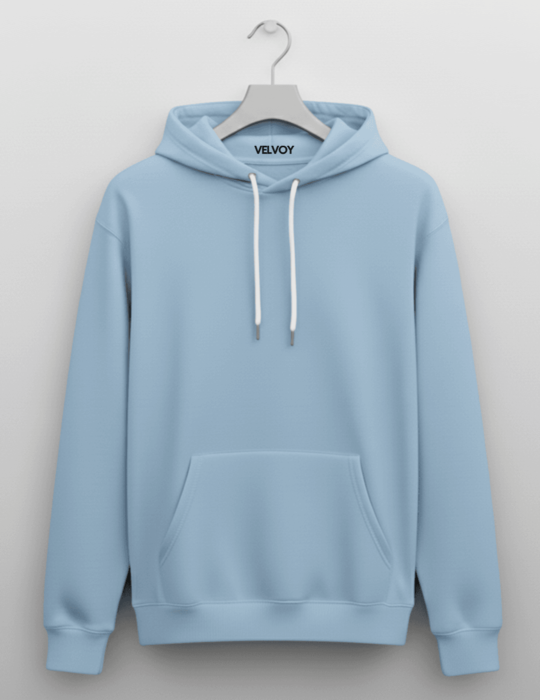 baby blue 300 GSM cotton blend regular fit hoodie for women hanger front