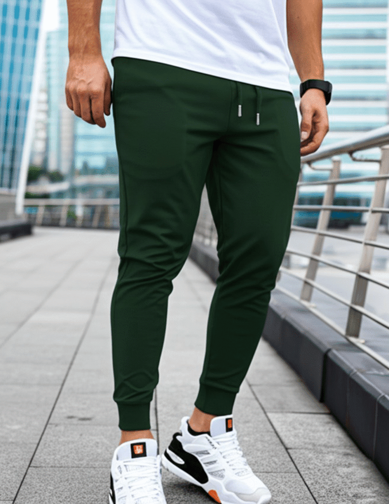 Bottle Green Casual 260 GSM cotton blend regular fit joggers for men front
