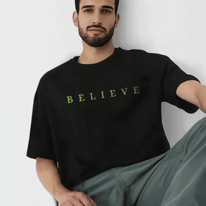 Believe in Yourself 240 GSM pure cotton oversized t-shirt for men hanger front