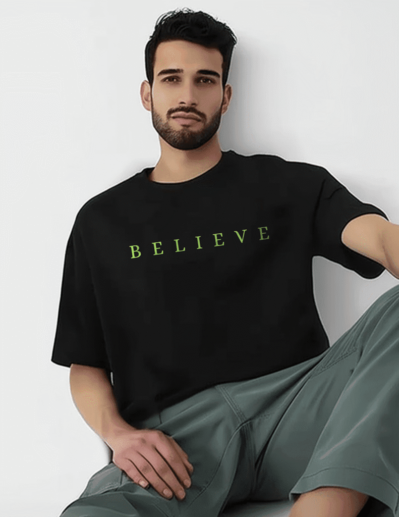 Believe in Yourself 240 GSM pure cotton oversized t-shirt for men hanger front