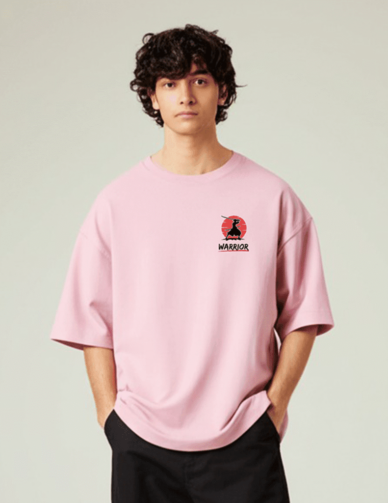 Warrior Pale Pink 240 GSM pure cotton oversized t-shirt for men front