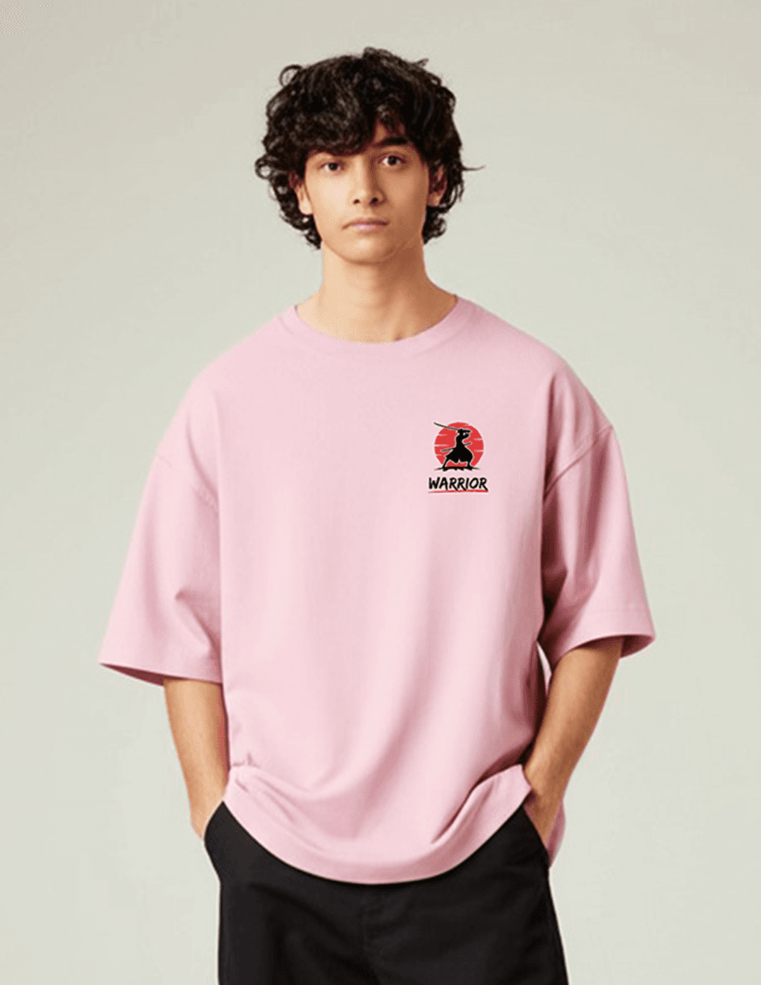 Warrior Pale Pink 240 GSM pure cotton oversized t-shirt for men front