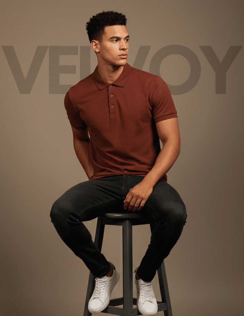 Kiln Classic 220 GSM pure cotton regular fit polo t-shirt for men sitting