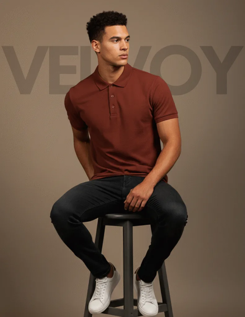 Kiln Classic 220 GSM pure cotton regular fit polo t-shirt for men sitting