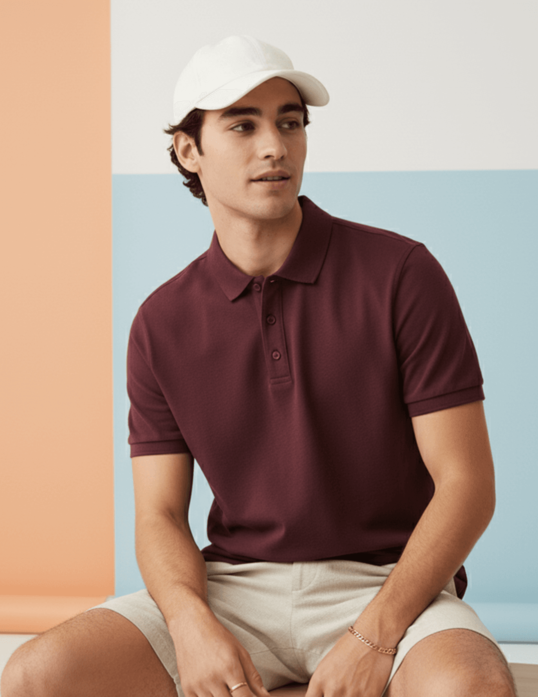 Ember Classic 220 GSM pure cotton regular fit polo t-shirt for men sitting