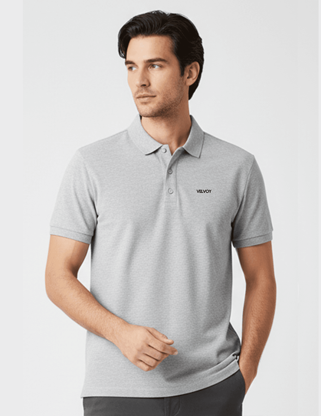 Smoke Classic 220 GSM pure cotton regular fit polo t-shirt for men front plain