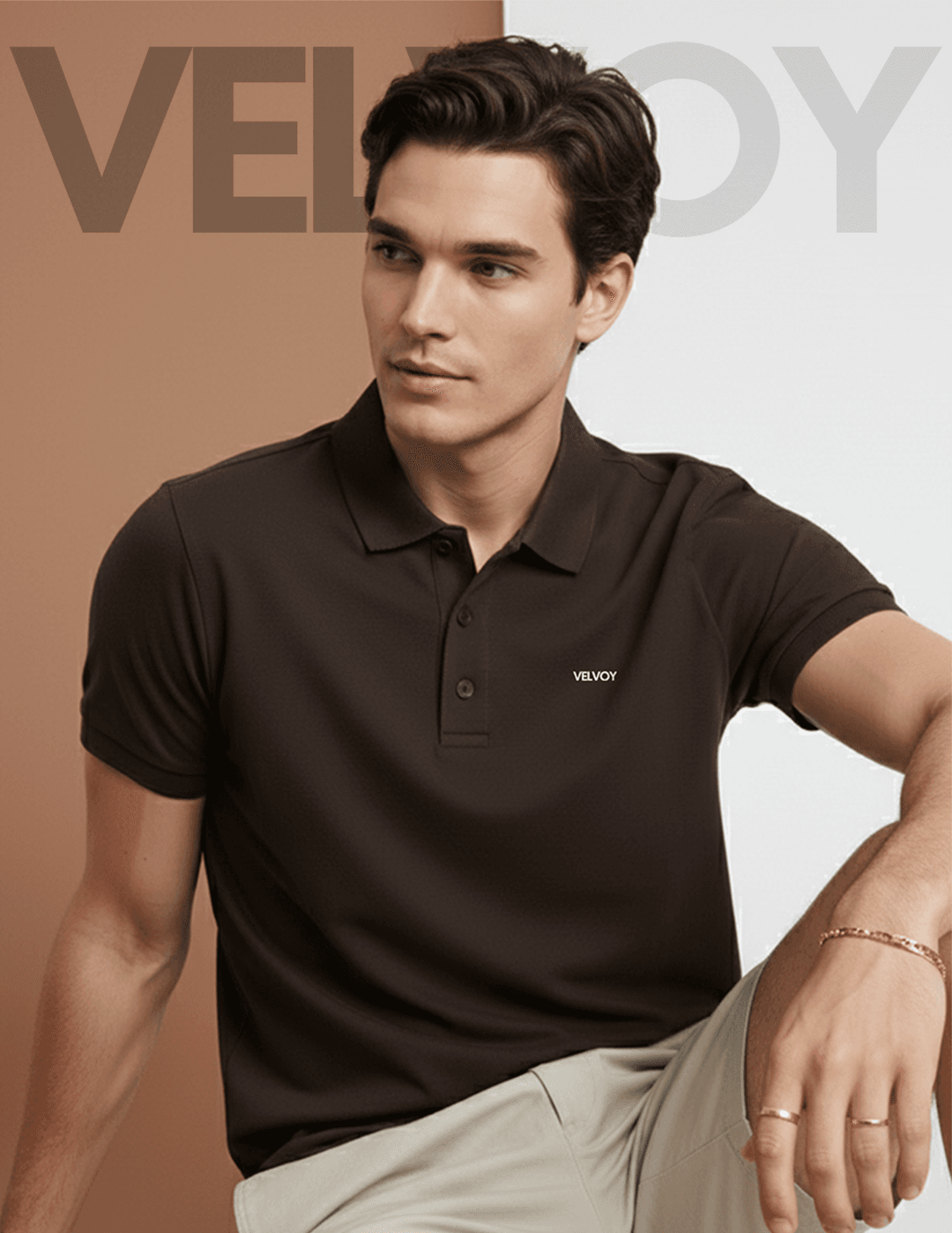 Brew Classic 220 GSM pure cotton regular fit polo t-shirt for men sitting