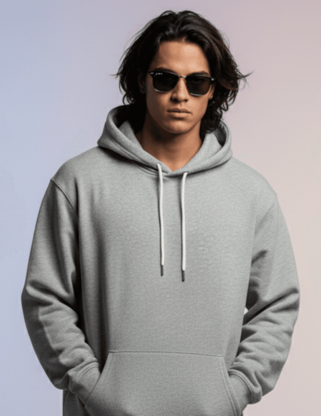grey melange 300 GSM cotton blend regular fit hoodie for men front