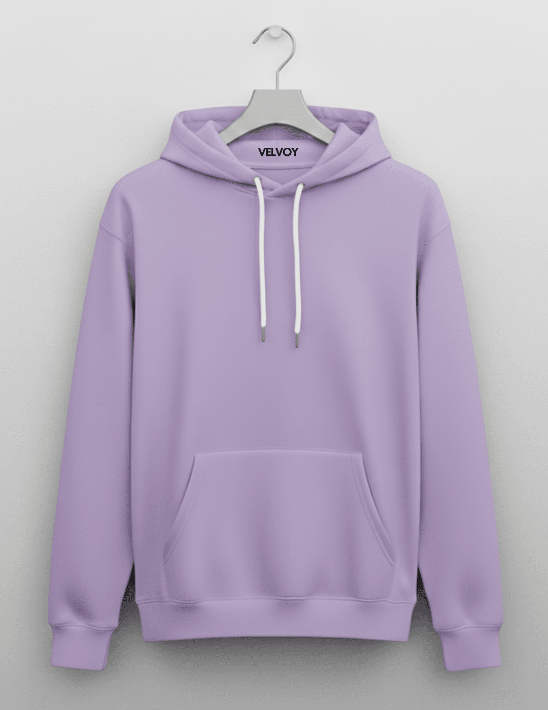 Lavender 300 GSM cotton blend regular fit hoodie for women hanger front