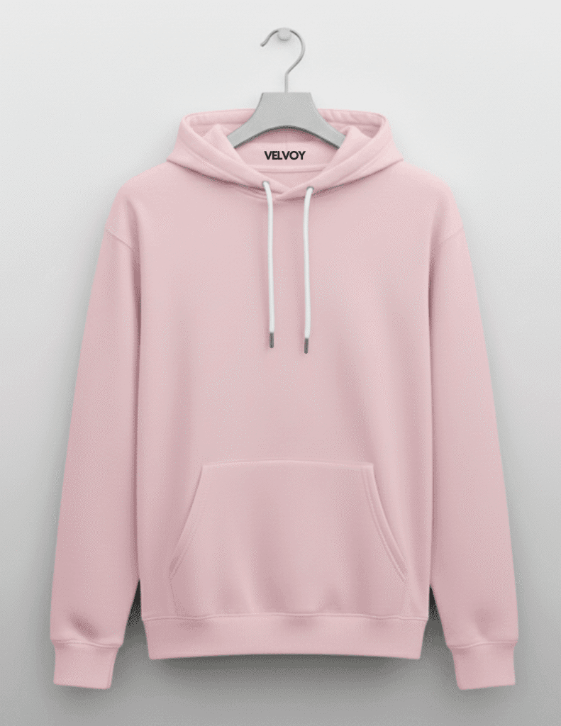 Light Pink 300 GSM cotton blend regular fit hoodie for women hanger front