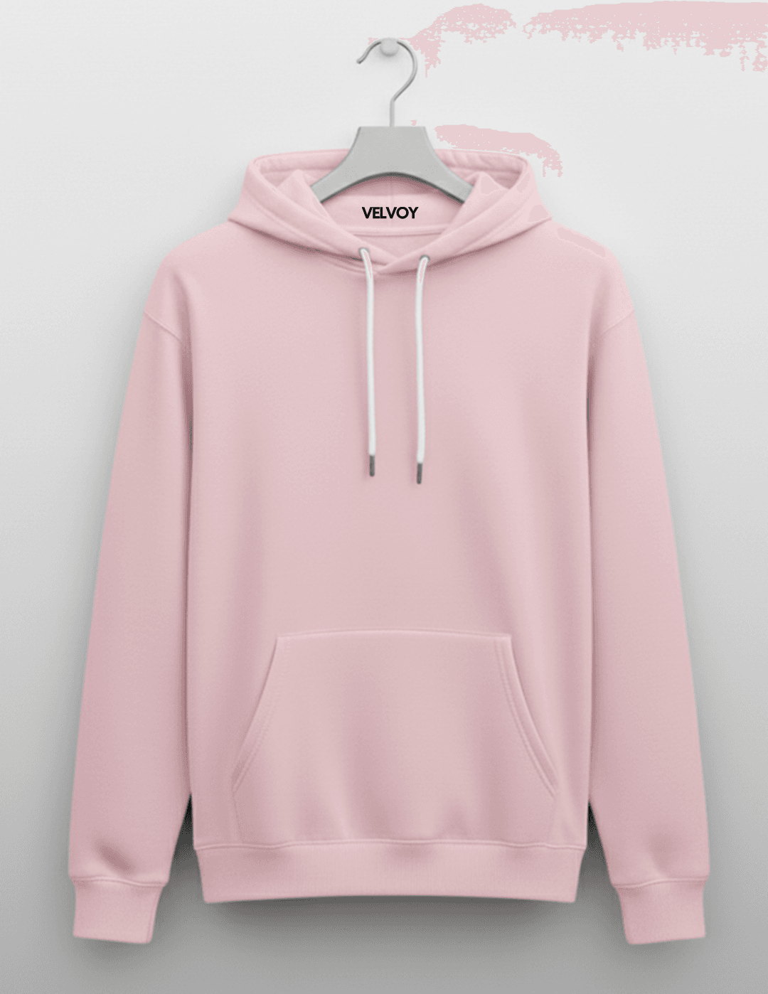 Light Pink 300 GSM cotton blend regular fit hoodie for women hanger front