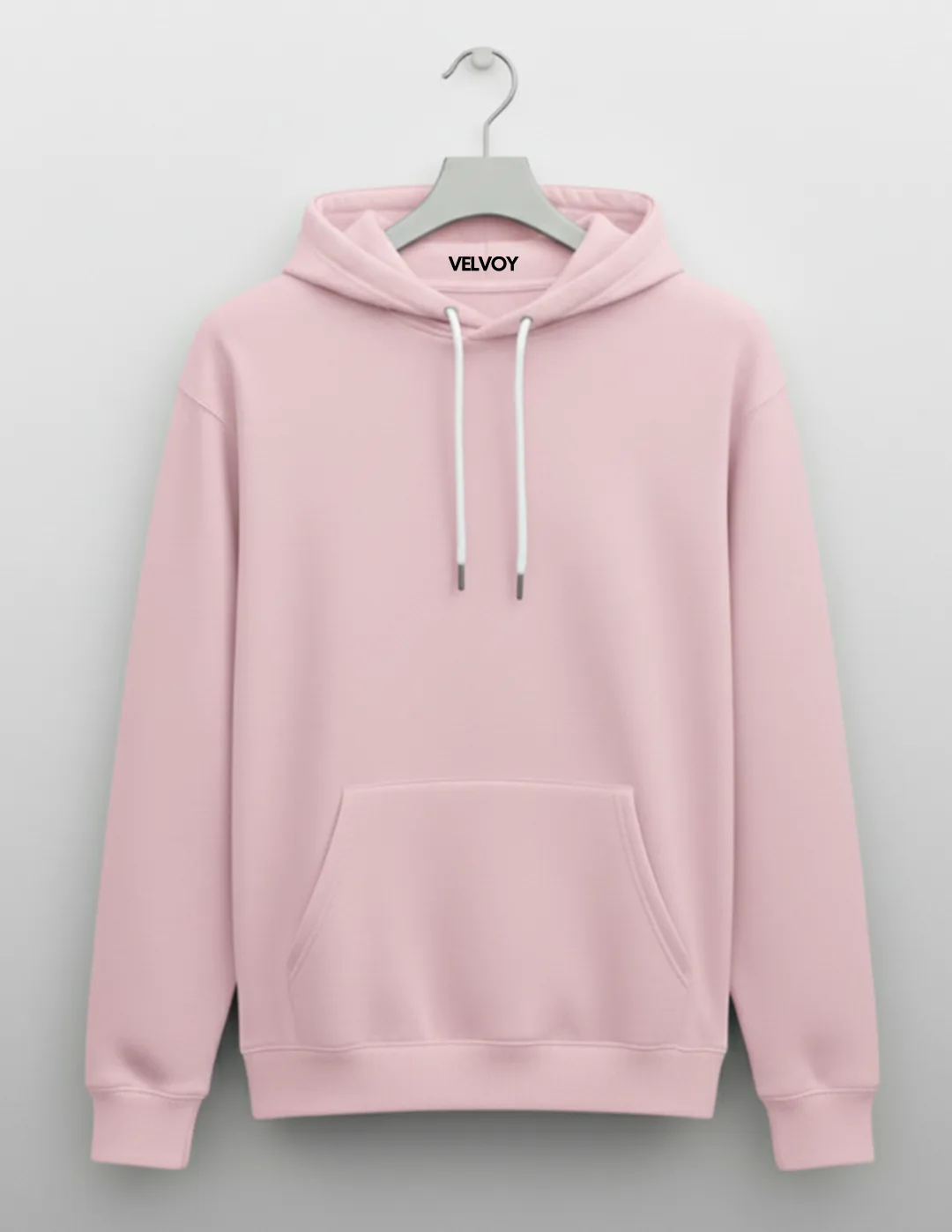 Light Pink 300 GSM cotton blend regular fit hoodie for women hanger front