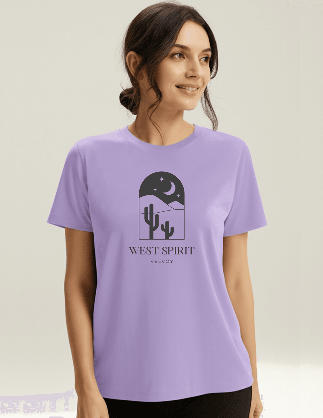 Lavender West Spirit180 GSM pure cotton classic fit t-shirt for women front