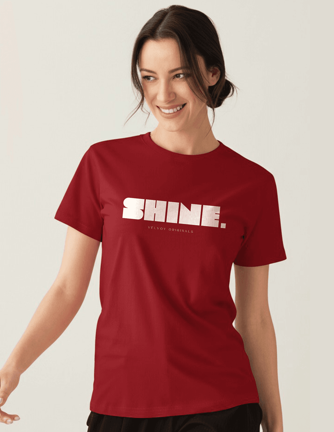 Red Shine 180 GSM pure cotton classic fit t-shirt for women front