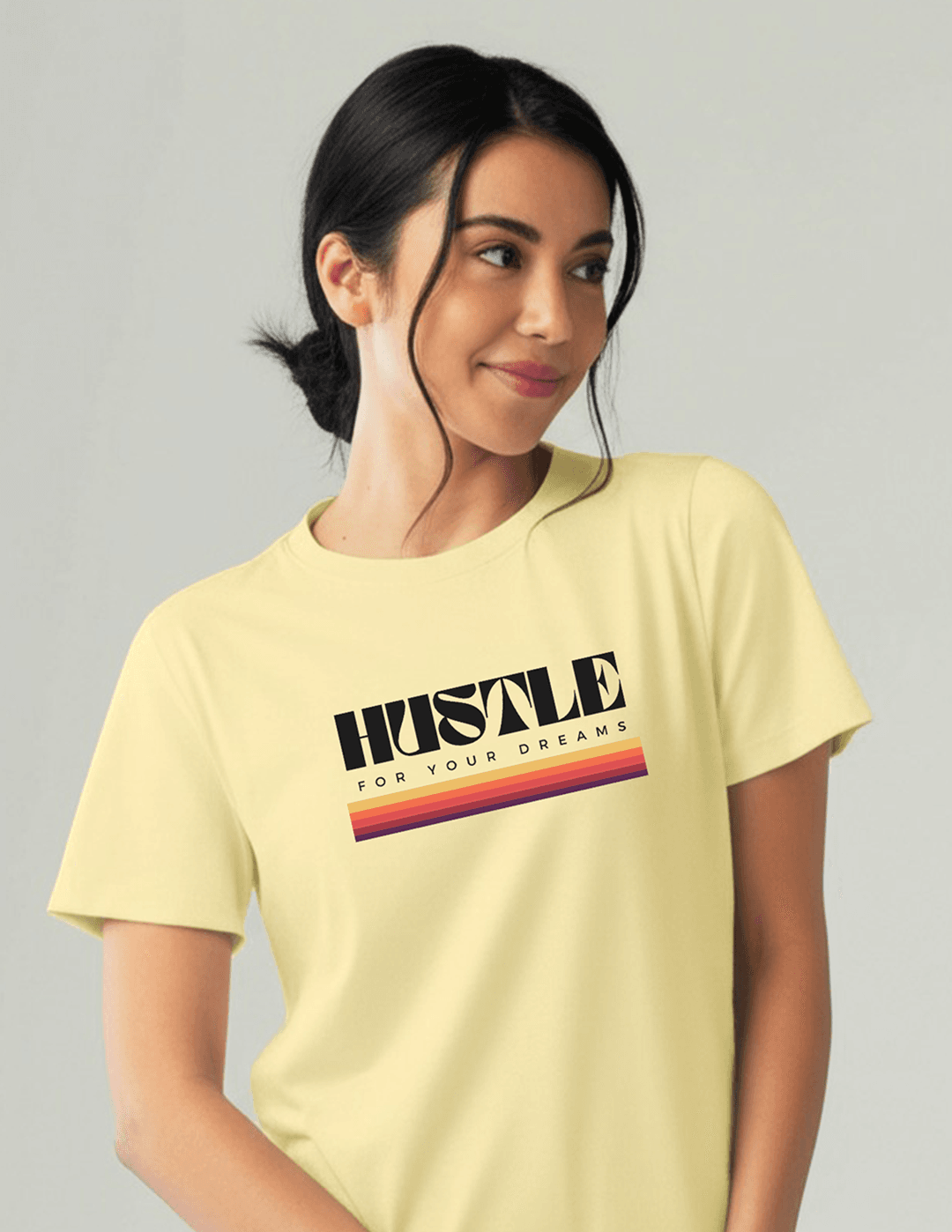 Beige Hustle 180 GSM pure cotton classic fit t-shirt for women front close