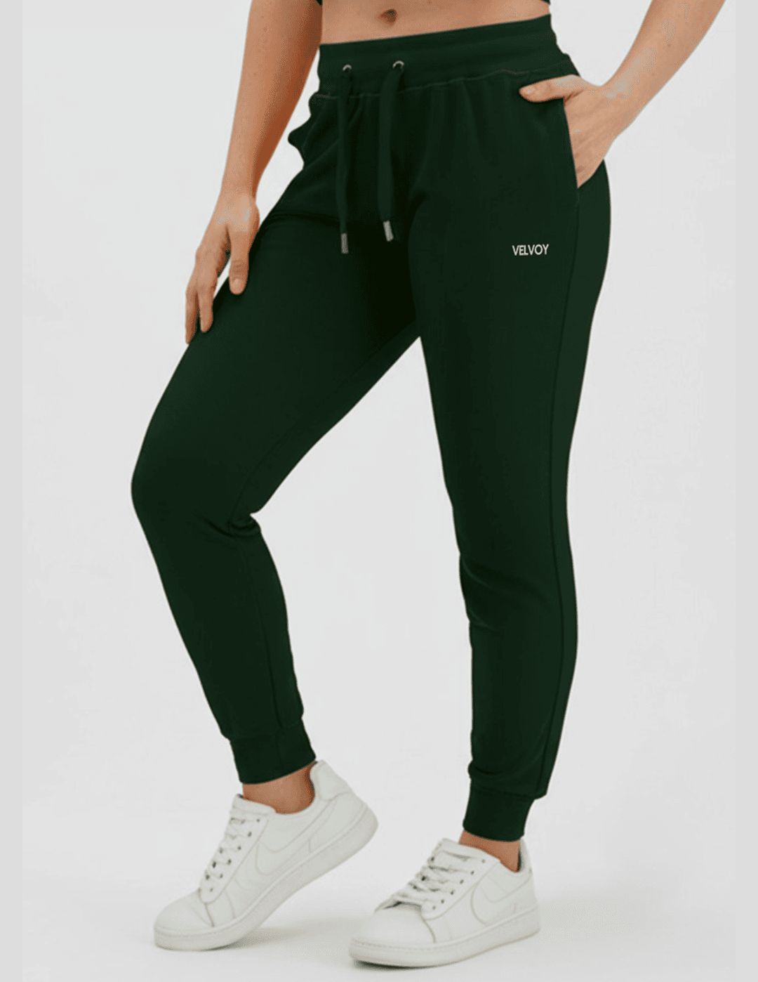Bottle Green Classic 260 GSM cotton blend regular fit joggers for women side