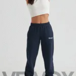 Navy Blue Classic 260 GSM cotton blend regular fit joggers for women front v