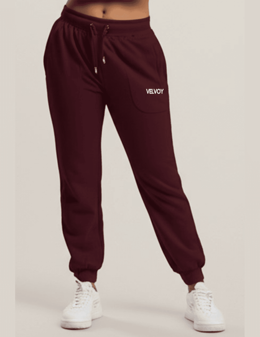 Maroon Classic 260 GSM cotton blend regular fit joggers for women front close