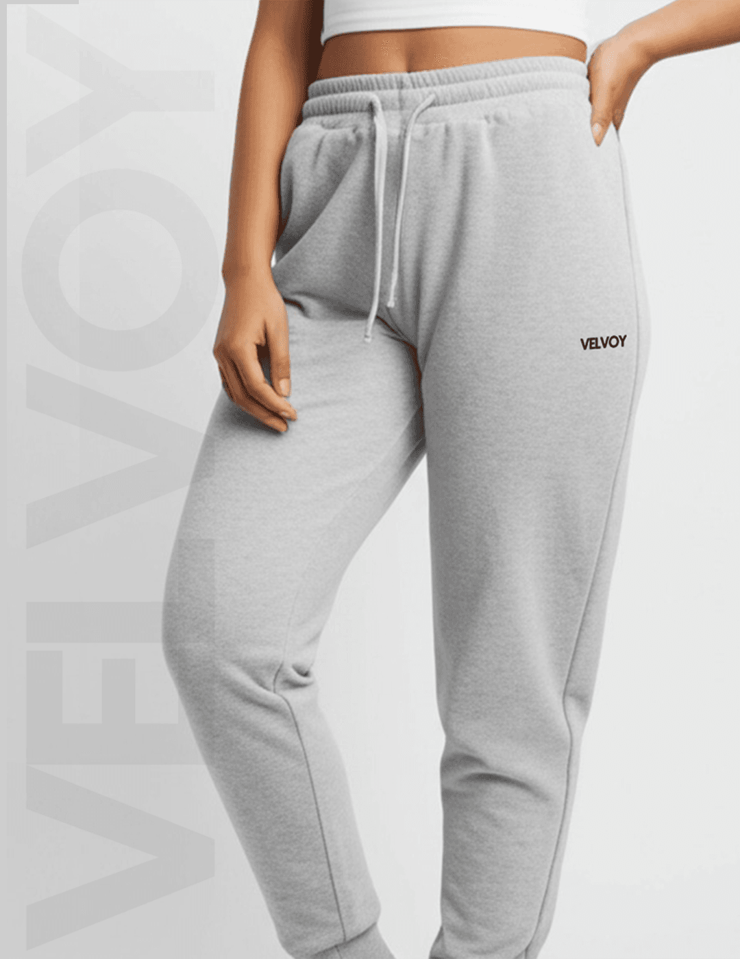 Grey Melange Classic 260 GSM cotton blend regular fit joggers for women front