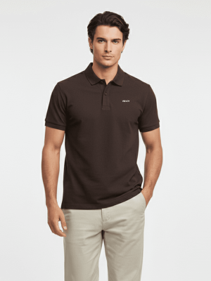 Brew Classic 220 GSM pure cotton regular fit polo t-shirt for men front