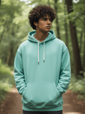 mint 300 GSM cotton blend regular fit hoodie for men front